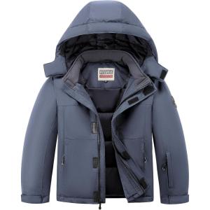 WULFUL Kid’s Waterproof Ski Jacket Warm Fleece Hooded Boy’s and Girl’s Winter Snow Coat Outwear,Windproof RainCoat(Dark Grey)