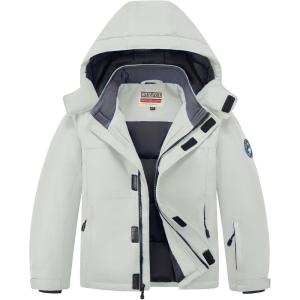 WULFUL Kid’s Waterproof Ski Jacket Warm Fleece Hooded Boy’s and Girl’s Winter Snow Coat Outwear,Windproof RainCoat(Light Gray)