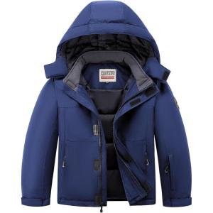 WULFUL Kid’s Waterproof Ski Jacket Warm Fleece Hooded Boy’s and Girl’s Winter Snow Coat Outwear,Windproof RainCoat(Navy)