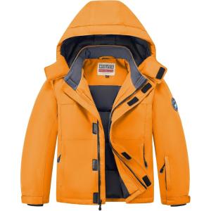 WULFUL Kid’s Waterproof Ski Jacket Warm Fleece Hooded Boy’s and Girl’s Winter Snow Coat Outwear,Windproof RainCoat(Orange)