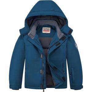 WULFUL Kid’s Waterproof Ski Jacket Warm Fleece Hooded Boy’s and Girl’s Winter Snow Coat Outwear,Windproof RainCoat(Peacock Blue)