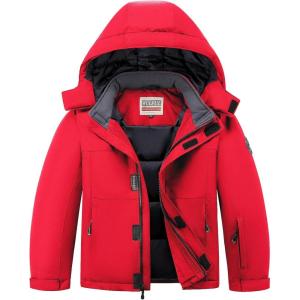 WULFUL Kid’s Waterproof Ski Jacket Warm Fleece Hooded Boy’s and Girl’s Winter Snow Coat Outwear,Windproof RainCoat(Red)