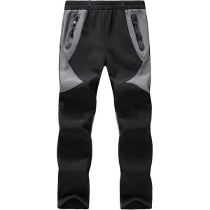 WULFUL Kids Waterproof Snow Ski Pants Boys Girls Outdoor Winter Fleece Hiking Insulated Snowboard Pants(Black & Grey)