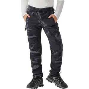 WULFUL Kids Waterproof Snow Ski Pants Boys Girls Outdoor Winter Fleece Hiking Insulated Snowboard Pants(Camo)