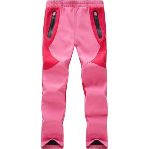 WULFUL Kids Waterproof Snow Ski Pants Boys Girls Outdoor Winter Fleece Hiking Insulated Snowboard Pants(Peach Blossom Red)