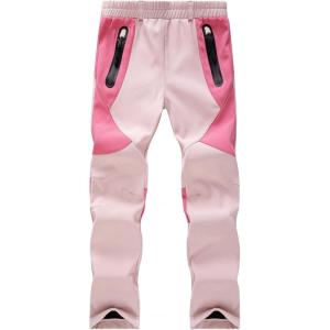 WULFUL Kids Waterproof Snow Ski Pants Boys Girls Outdoor Winter Fleece Hiking Insulated Snowboard Pants(Pink)