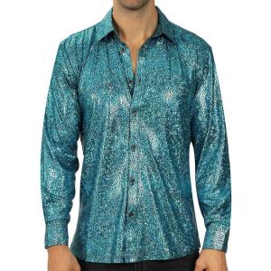 WULFUL Men Dress Shirt Sequins Long Sleeve Button Down Shirt Luxury Disco Party Nightclub Christmas Prom Costume(Blue033)