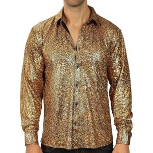 WULFUL Men Dress Shirt Sequins Long Sleeve Button Down Shirt Luxury Disco Party Nightclub Christmas Prom Costume(Gold033)