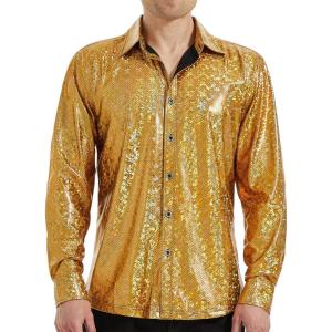WULFUL Men Dress Shirt Sequins Long Sleeve Button Down Shirt Luxury Disco Party Nightclub Christmas Prom Costume(Gold035)