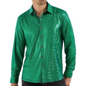WULFUL Men Dress Shirt Sequins Long Sleeve Button Down Shirt Luxury Disco Party Nightclub Christmas Prom Costume(Green0154)