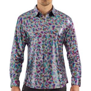 WULFUL Men Dress Shirt Sequins Long Sleeve Button Down Shirt Luxury Disco Party Nightclub Christmas Prom Costume(Multicolor022)