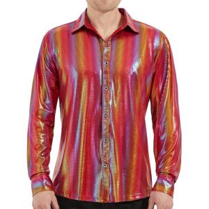 WULFUL Men Dress Shirt Sequins Long Sleeve Button Down Shirt Luxury Disco Party Nightclub Christmas Prom Costume(Multicolor035)