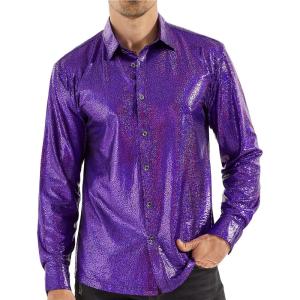 WULFUL Men Dress Shirt Sequins Long Sleeve Button Down Shirt Luxury Disco Party Nightclub Christmas Prom Costume(Purple033)