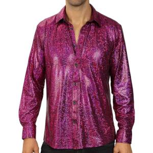 WULFUL Men Dress Shirt Sequins Long Sleeve Button Down Shirt Luxury Disco Party Nightclub Christmas Prom Costume(Red033)