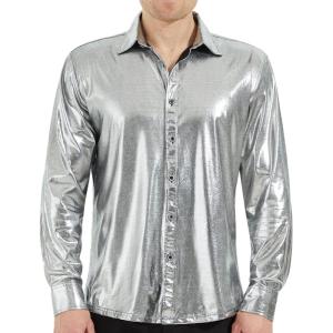 WULFUL Men Dress Shirt Sequins Long Sleeve Button Down Shirt Luxury Disco Party Nightclub Christmas Prom Costume(Silver036)