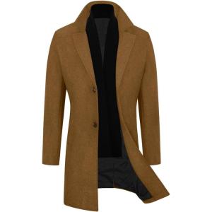 WULFUL Men Wool Trench Coat Slim Fit Winter Coat(Dark Brown)