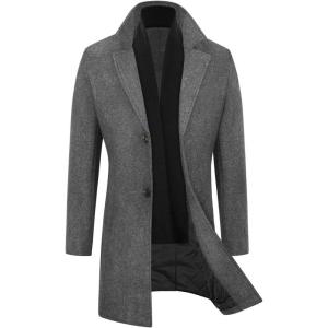 WULFUL Men Wool Trench Coat Slim Fit Winter Coat(Grey)