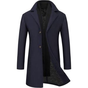 WULFUL Men Wool Trench Coat Slim Fit Winter Coat(Navy)