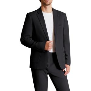 WULFUL Men’s 2 Piece Slim Fit Suit Set One Button Blazer Jacket Pants Set(Black)