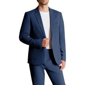 WULFUL Men’s 2 Piece Slim Fit Suit Set One Button Blazer Jacket Pants Set(Navy)