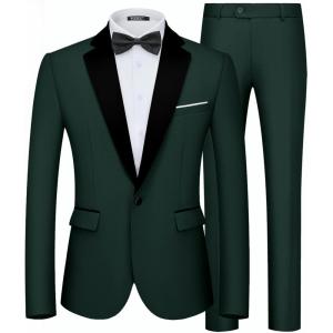WULFUL Men’s 2 Piece Slim Fit Suit Set One Button Blazer Jacket Pants Tuxedo Set for Prom, Wedding and Business(Dark Green)