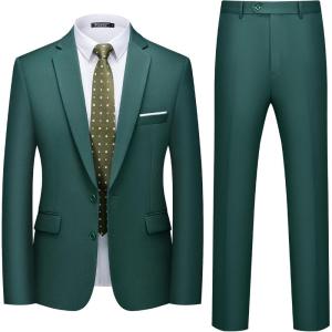 WULFUL Men’s 2 Piece Suits Slim Fit Two Button Blazer Jacket Pants Set for Party,Wedding and Business(Blackish Green)