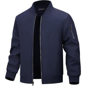 WULFUL Men’s Bomber Jacket Lightweight Casual Windbreaker Zip Up Coat with Pocket(Navy)