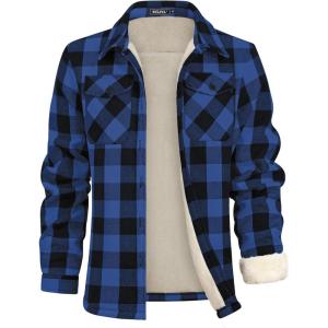 WULFUL Men’s Flannel Fleece Jackets Sherpa Lined Shirt Jacket Plaid Jackets Shacket Winter Outerwear Warm(Blue804)