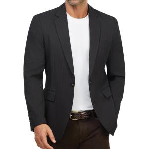 WULFUL Men’s Herringbone Blazer Jacket Lightweight Casual Sport Coat One Button Suit Jackets(Black)