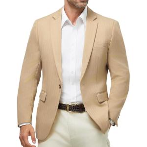 WULFUL Men’s Herringbone Blazer Jacket Lightweight Casual Sport Coat One Button Suit Jackets(Khaki)