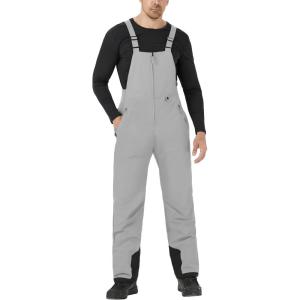 WULFUL Mens Insulated Snow Bibs Waterproof Winter Ski Pants Snowboarding Overalls(Light Grey)
