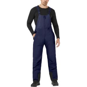 WULFUL Mens Insulated Snow Bibs Waterproof Winter Ski Pants Snowboarding Overalls(Navy)