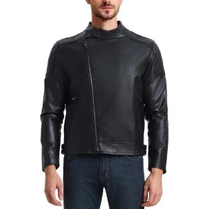 WULFUL Men’s Leather Jackets, Faux Bomber Jacket for Men Motorcycle Lapel Asymmetric Zip-Up Slim Fit Biker Coat(Black-008)
