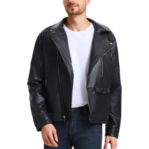WULFUL Men’s Leather Jackets, Faux Bomber Jacket for Men Motorcycle Lapel Asymmetric Zip-Up Slim Fit Biker Coat(Black-011)