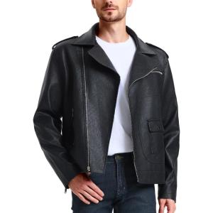 WULFUL Men’s Leather Jackets, Faux Bomber Jacket for Men Motorcycle Lapel Asymmetric Zip-Up Slim Fit Biker Coat(Black-012)