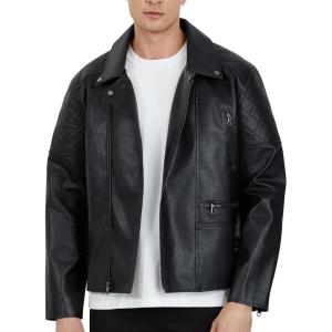 WULFUL Men’s Leather Jackets, Faux Bomber Jacket for Men Motorcycle Lapel Asymmetric Zip-Up Slim Fit Biker Coat(Black-020)