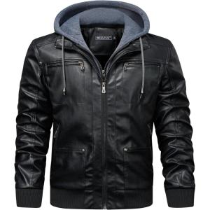 WULFUL Men’s Leather Jackets, Faux Leather Jacket for Men Lapel Zip-Up Slim Fit Coat(Black-025)