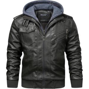 WULFUL Men’s Leather Jackets, Faux Leather Jacket for Men Lapel Zip-Up Slim Fit Coat(Dark Grey-022)