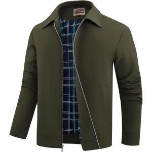 WULFUL Men’s Lightweight Jackets Casual Windbreaker Stylish Light Golf Work Dress Business(Army Green)