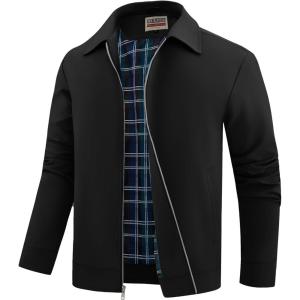 WULFUL Men’s Lightweight Jackets Casual Windbreaker Stylish Light Golf Work Dress Business(Black)