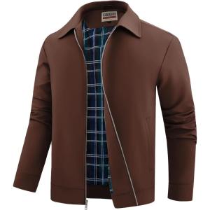 WULFUL Men’s Lightweight Jackets Casual Windbreaker Stylish Light Golf Work Dress Business(Brown)