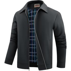 WULFUL Men’s Lightweight Jackets Casual Windbreaker Stylish Light Golf Work Dress Business(Deep Grey)