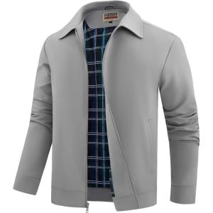 WULFUL Men’s Lightweight Jackets Casual Windbreaker Stylish Light Golf Work Dress Business(Light Grey)