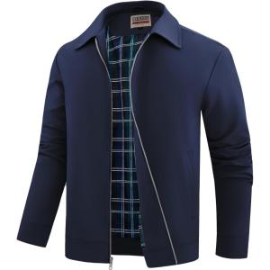 WULFUL Men’s Lightweight Jackets Casual Windbreaker Stylish Light Golf Work Dress Business(Navy)