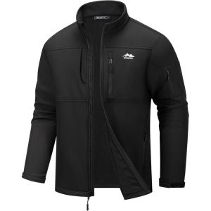 WULFUL Men’s Lightweight Softshell Jacket Warm Fleece Lined Windbreaker Waterproof Rain Jacket for Winter Outdoor Hiking(Black)