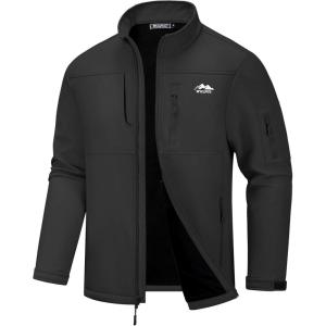 WULFUL Men’s Lightweight Softshell Jacket Warm Fleece Lined Windbreaker Waterproof Rain Jacket for Winter Outdoor Hiking(Dark Grey)