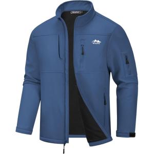 WULFUL Men’s Lightweight Softshell Jacket Warm Fleece Lined Windbreaker Waterproof Rain Jacket for Winter Outdoor Hiking(Royal Blue)