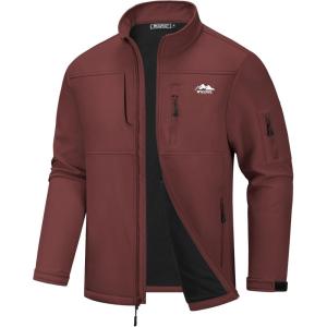 WULFUL Men’s Lightweight Softshell Jacket Warm Fleece Lined Windbreaker Waterproof Rain Jacket for Winter Outdoor Hiking(Wine Red)