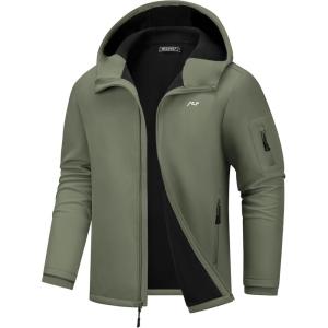 WULFUL Men’s Lightweight Softshell Jacket Warm Fleece Lined Windbreaker Waterproof Soft Shell for Outdoor Hiking(Army Green)