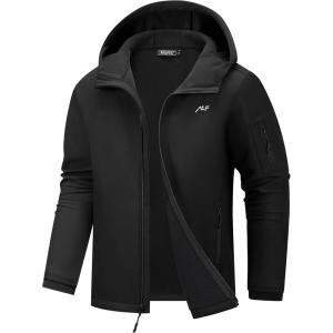 WULFUL Men’s Lightweight Softshell Jacket Warm Fleece Lined Windbreaker Waterproof Soft Shell for Outdoor Hiking(Black)